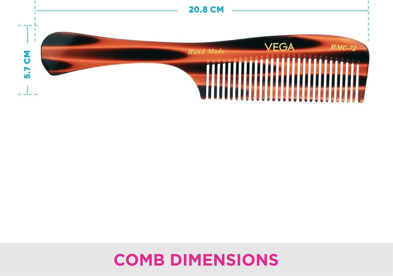 VEGA Handcrafted Grooming Hair Comb for Men & Women | Premium Tortoise Shell Cellulose Acetate Styling Comb | Anti-Static, Smooth Rounded Teeth to Prevent Hair Breakage & Stimulate Scalp (Brown) - Image 3